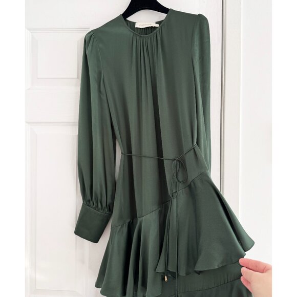 Zimmermann "Espionage" Tiered Satin Dress in Green, size "1" (Small) - Picture 9 of 16